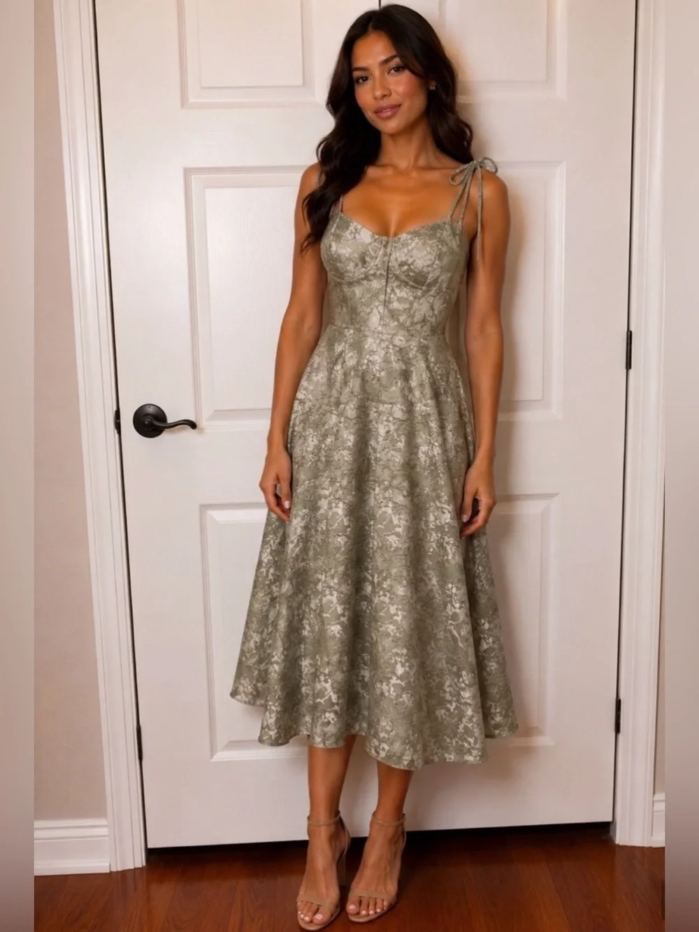 Green Lace A-Line Spaghetti Strap Dress